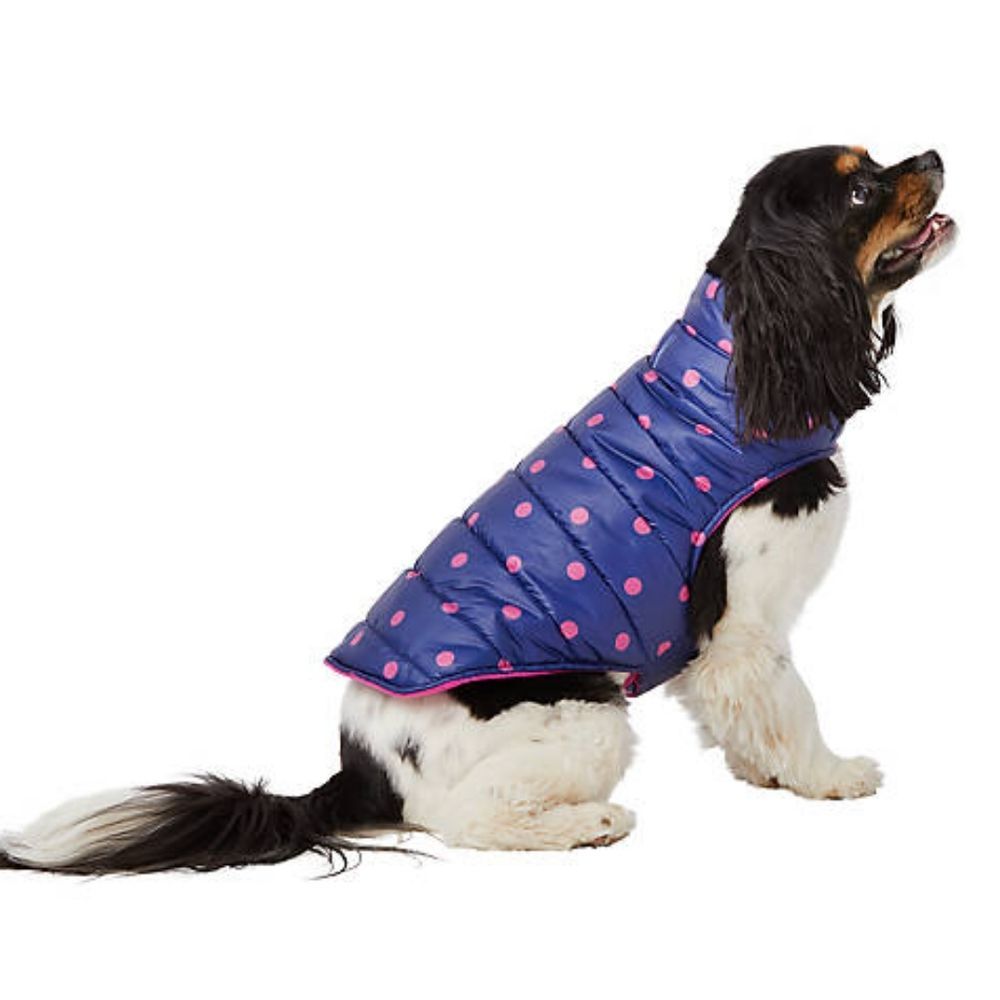 Top Paw NWT Navy Blue Polka Dot Puffer Jacket with Velcro Closure Size XXS